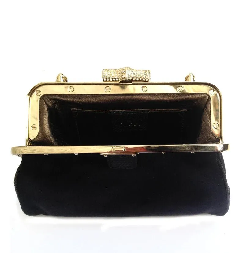 2000s Gucci Satin Crystal bamboo evening clutch bag