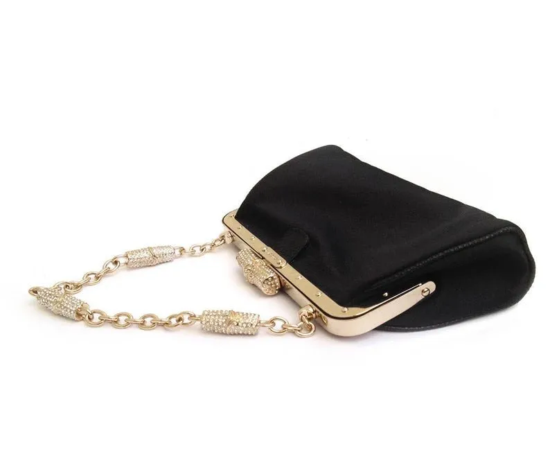 2000s Gucci Satin Crystal bamboo evening clutch bag