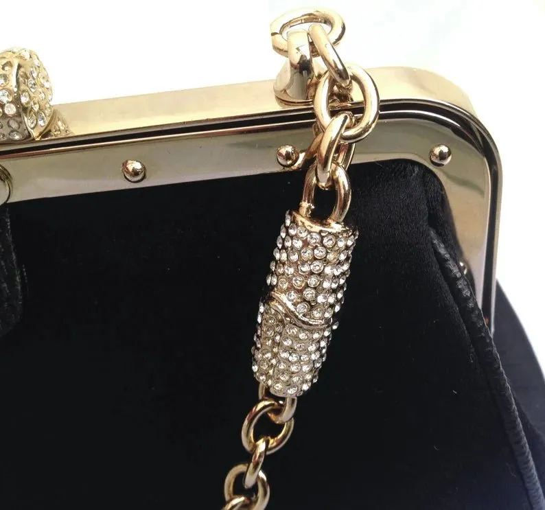 2000s Gucci Satin Crystal bamboo evening clutch bag