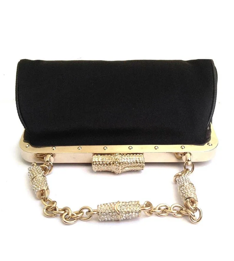 2000s Gucci Satin Crystal bamboo evening clutch bag