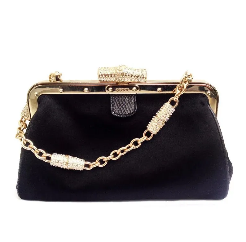 2000s Gucci Satin Crystal bamboo evening clutch bag