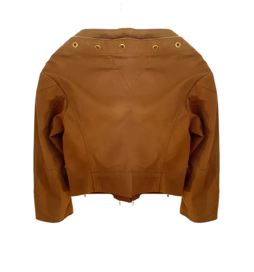 2000s Prada Tobacco Brown Cotton Cropped Jacket