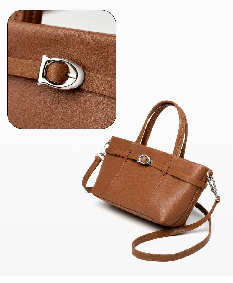 22CM cowhide single shoulder women's leather handbag 2951 golden Brown