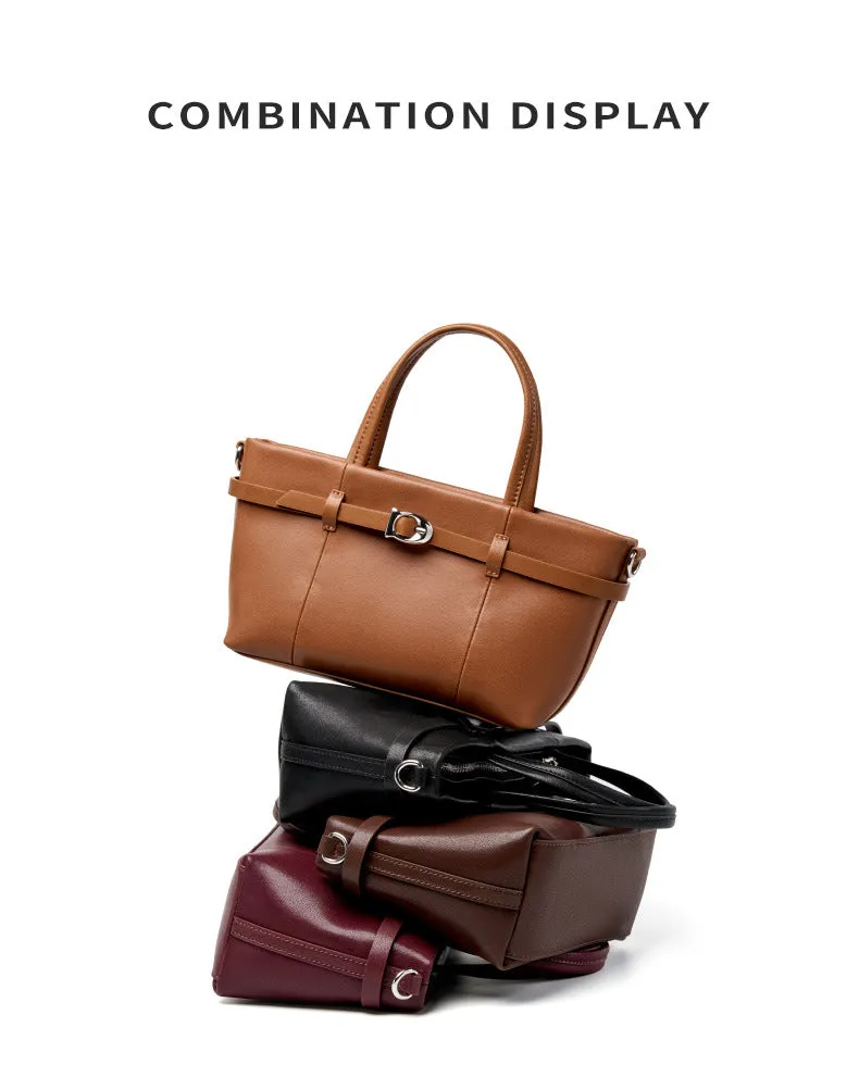 22CM cowhide single shoulder women's leather handbag 2951 golden Brown