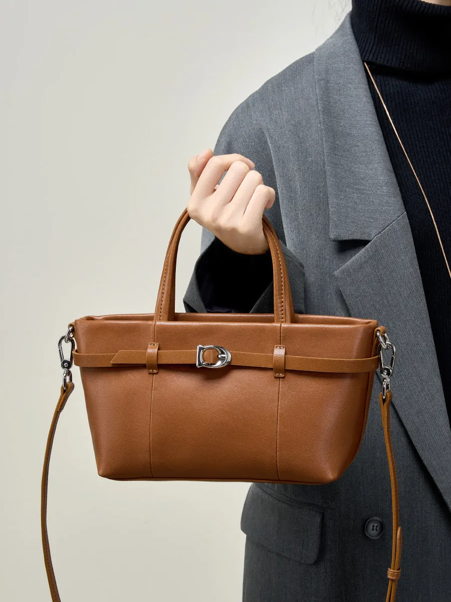 22CM cowhide single shoulder women's leather handbag 2951 golden Brown