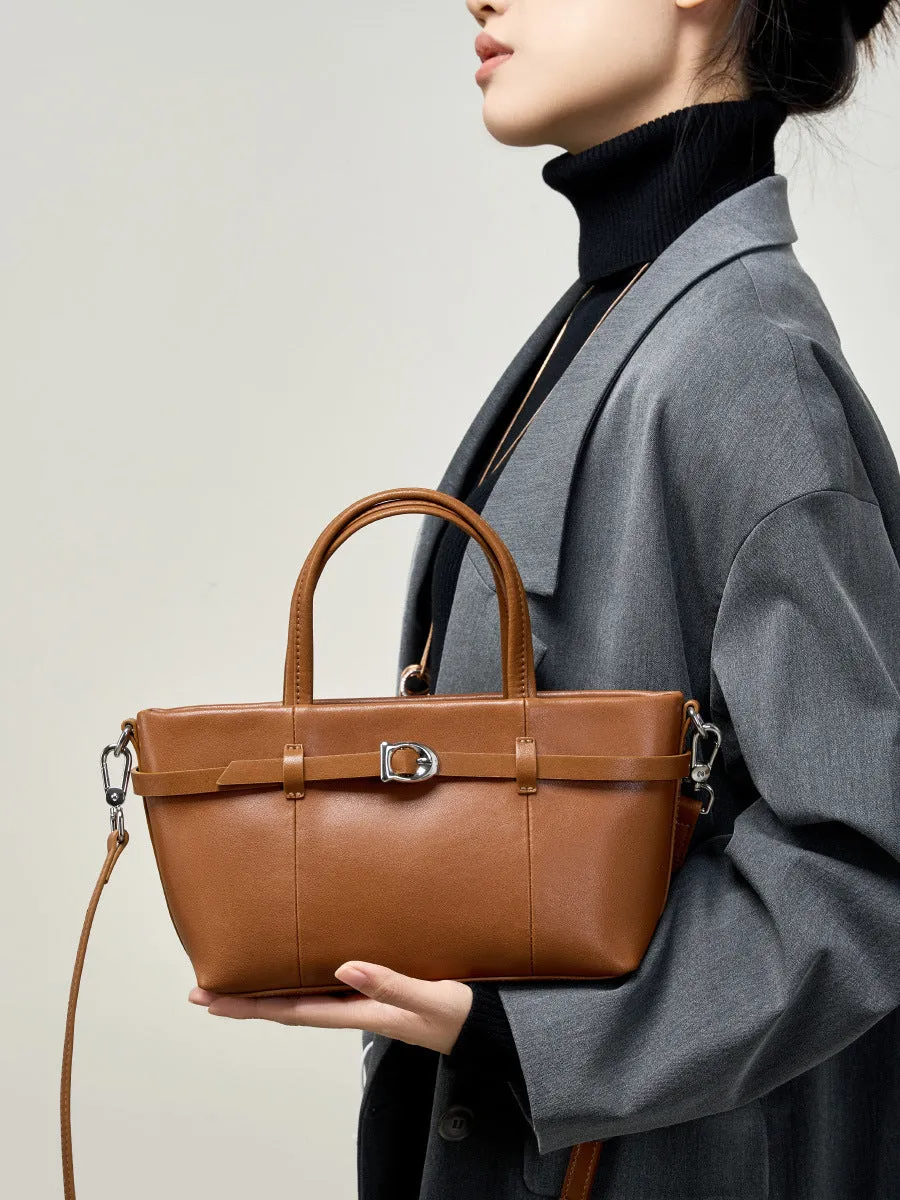 22CM cowhide single shoulder women's leather handbag 2951 golden Brown
