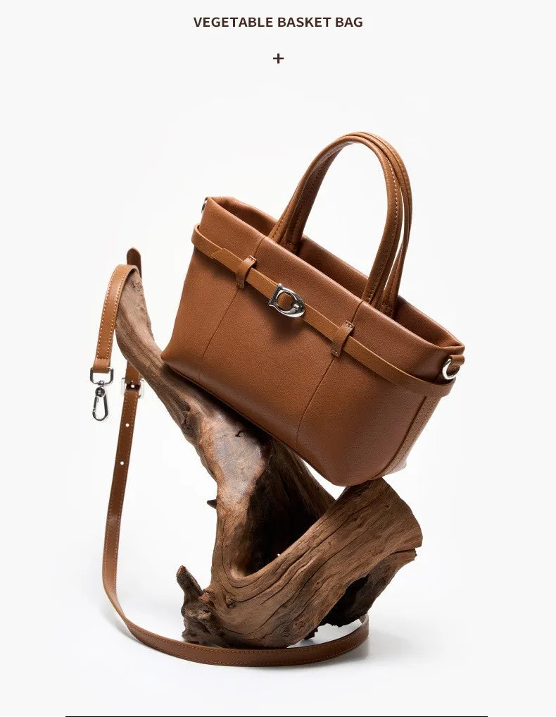 22CM cowhide single shoulder women's leather handbag 2951 golden Brown