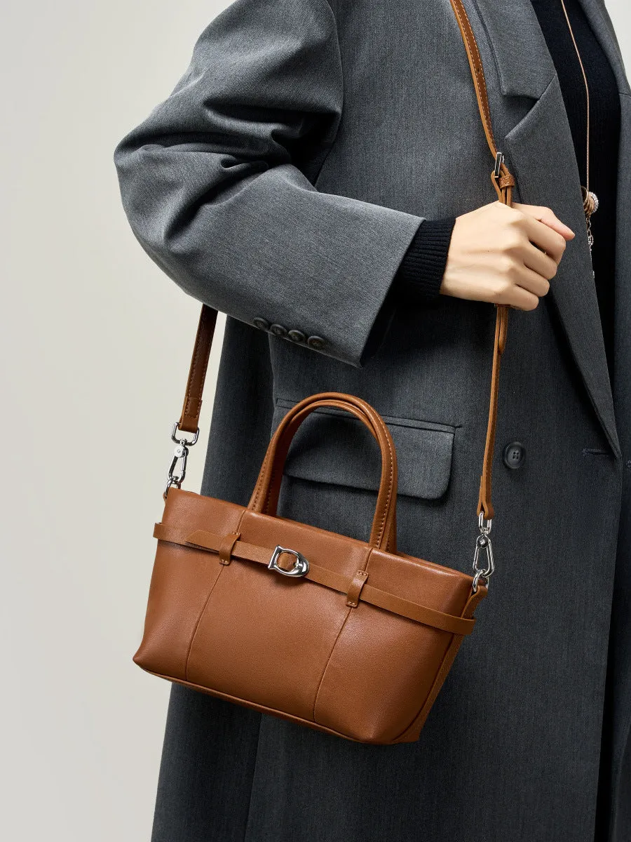 22CM cowhide single shoulder women's leather handbag 2951 golden Brown