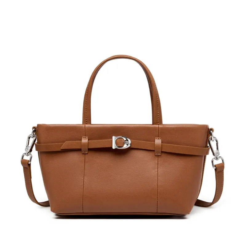 22CM cowhide single shoulder women's leather handbag 2951 golden Brown