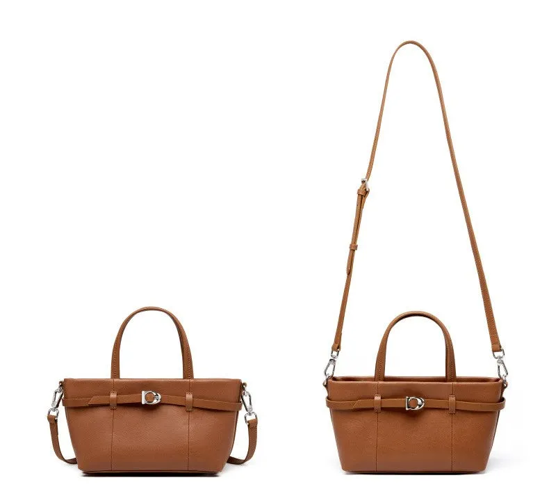 22CM cowhide single shoulder women's leather handbag 2951 golden Brown