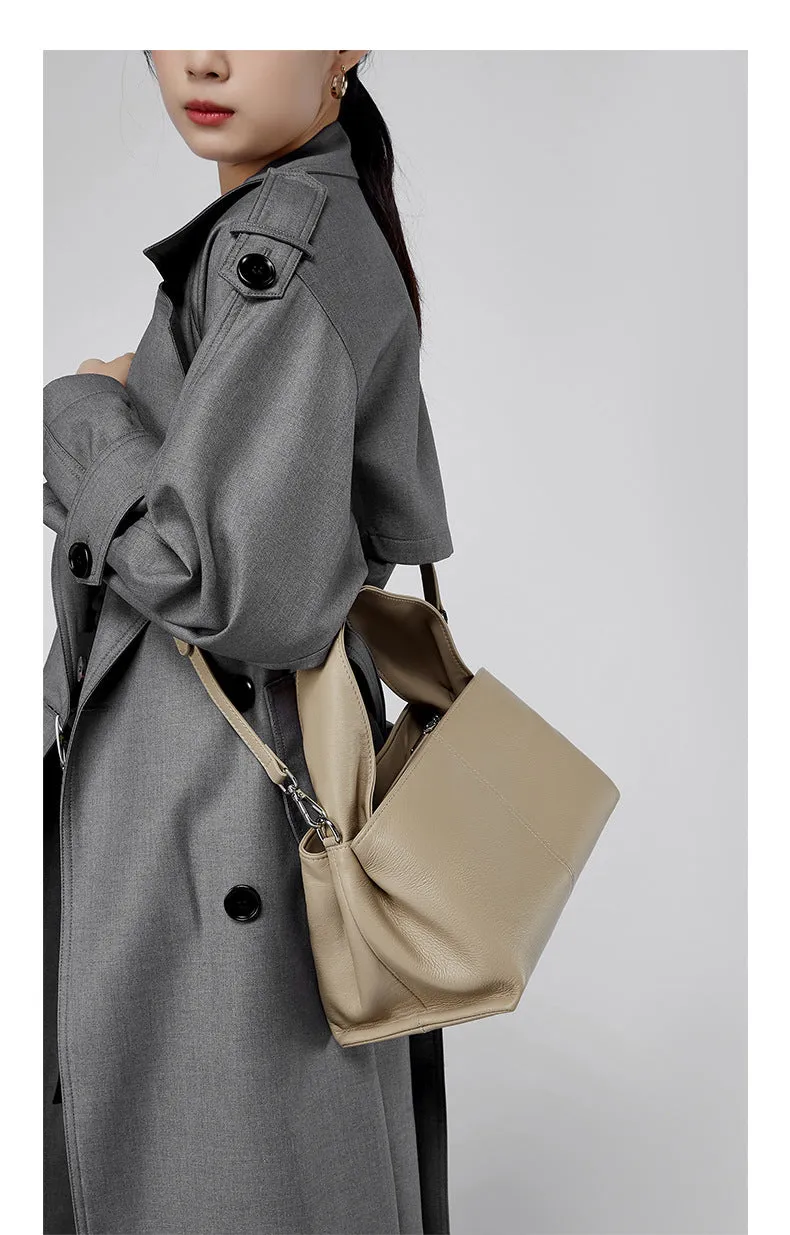 30CM leather single shoulder layer cowhide fashion trend women's bag 2903 apricot