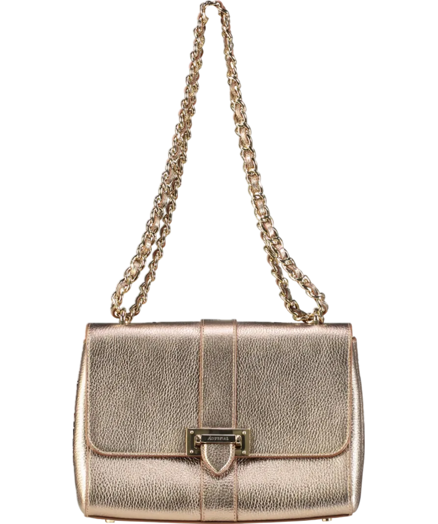 Aspinal Of London Metallic Bronze Gold Pebbled Leather Lottie Bag One Size