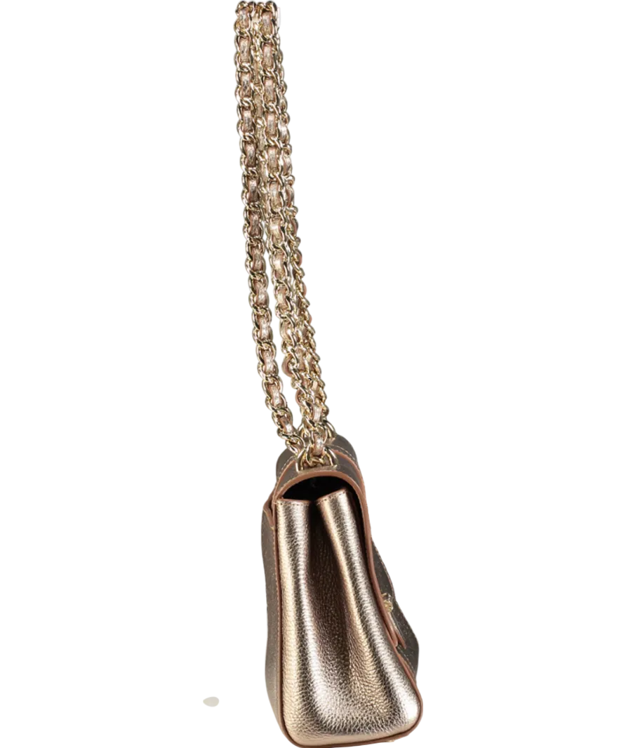 Aspinal Of London Metallic Bronze Gold Pebbled Leather Lottie Bag One Size