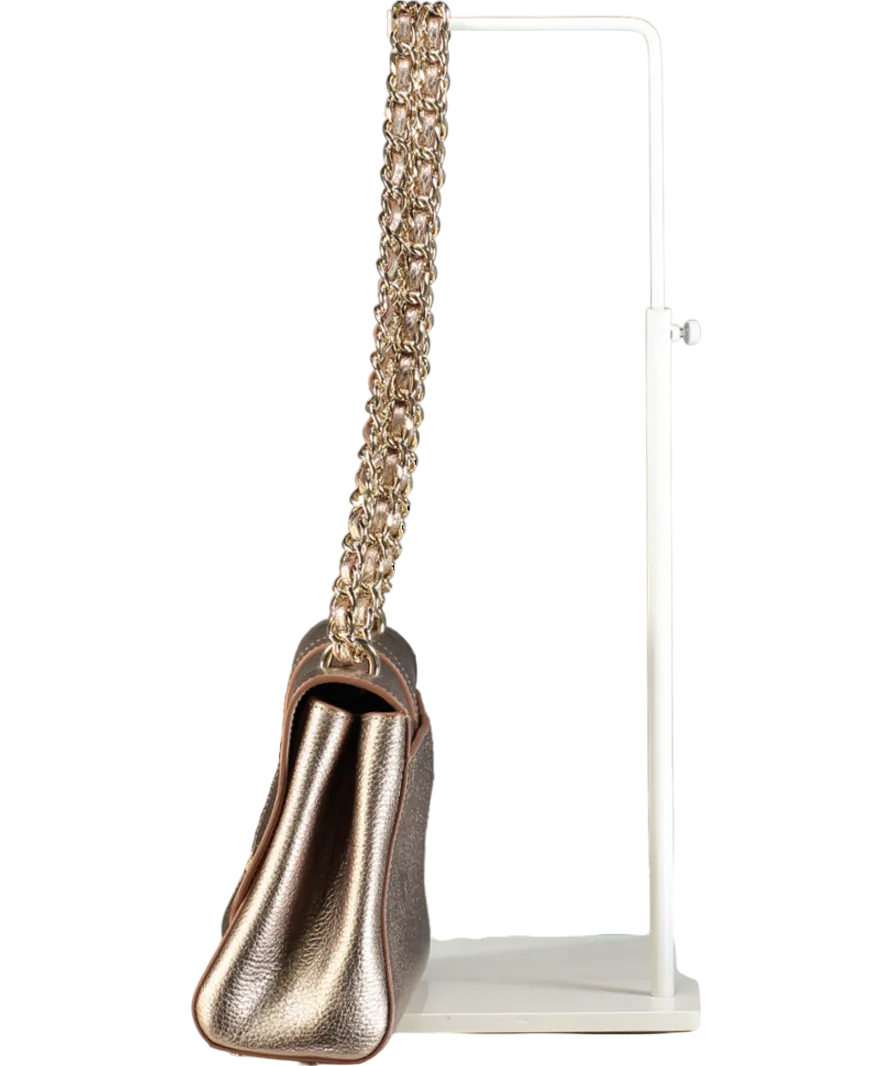 Aspinal Of London Metallic Bronze Gold Pebbled Leather Lottie Bag One Size