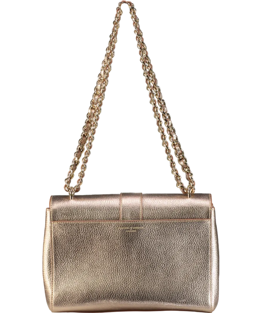 Aspinal Of London Metallic Bronze Gold Pebbled Leather Lottie Bag One Size
