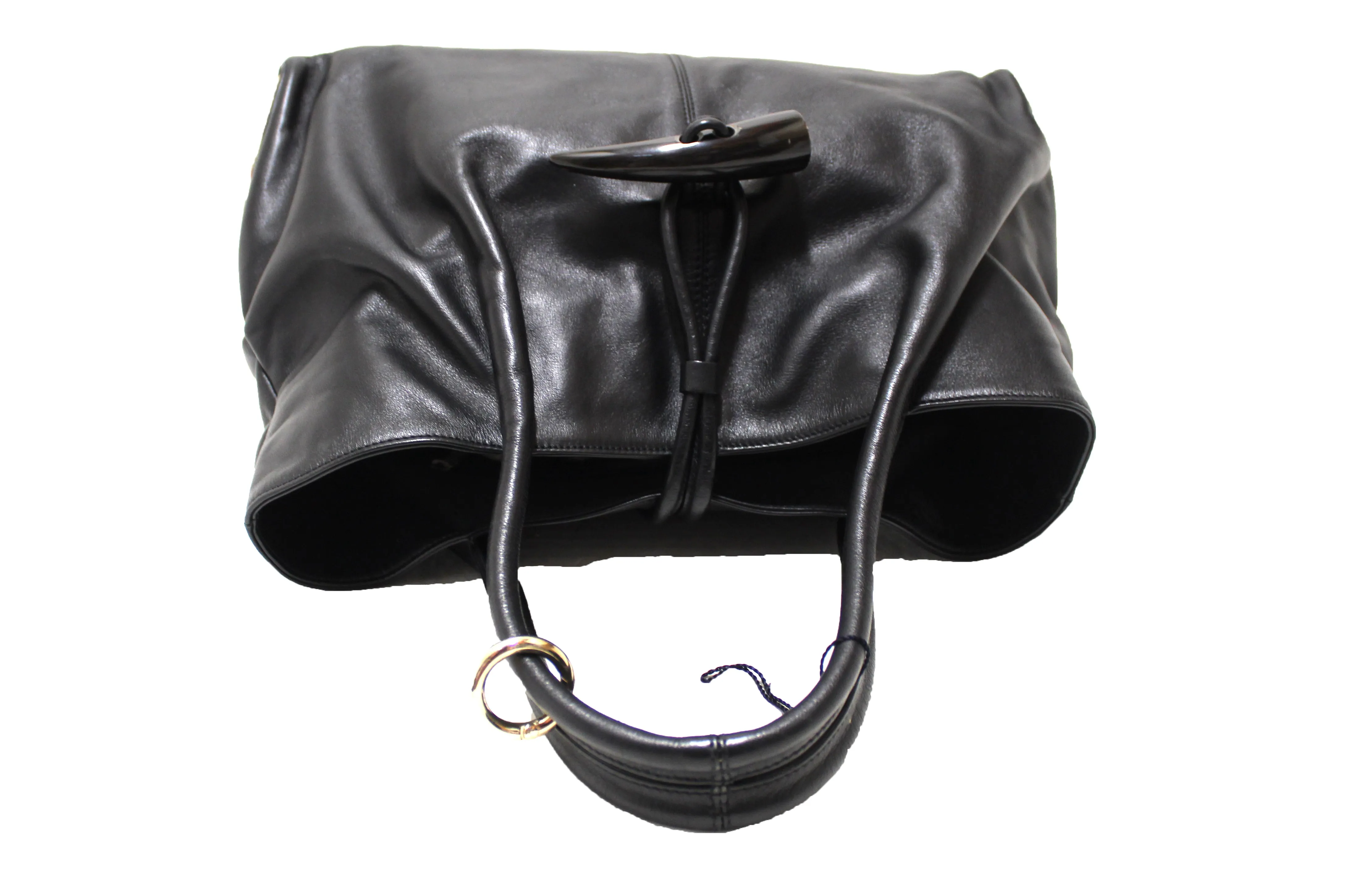 Authentic Burberry Black Haymarket Leather Horn Toggle Tote