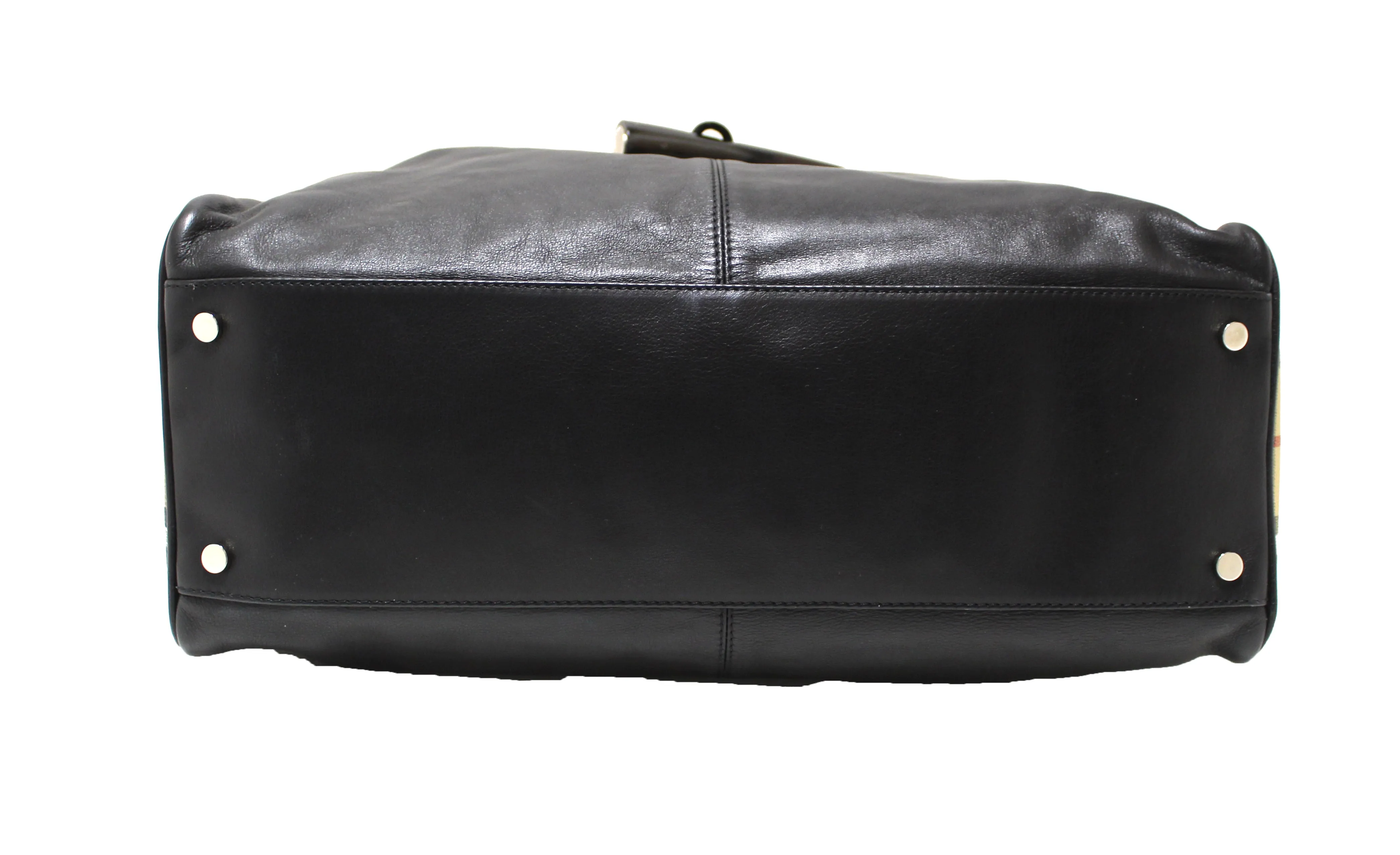 Authentic Burberry Black Haymarket Leather Horn Toggle Tote