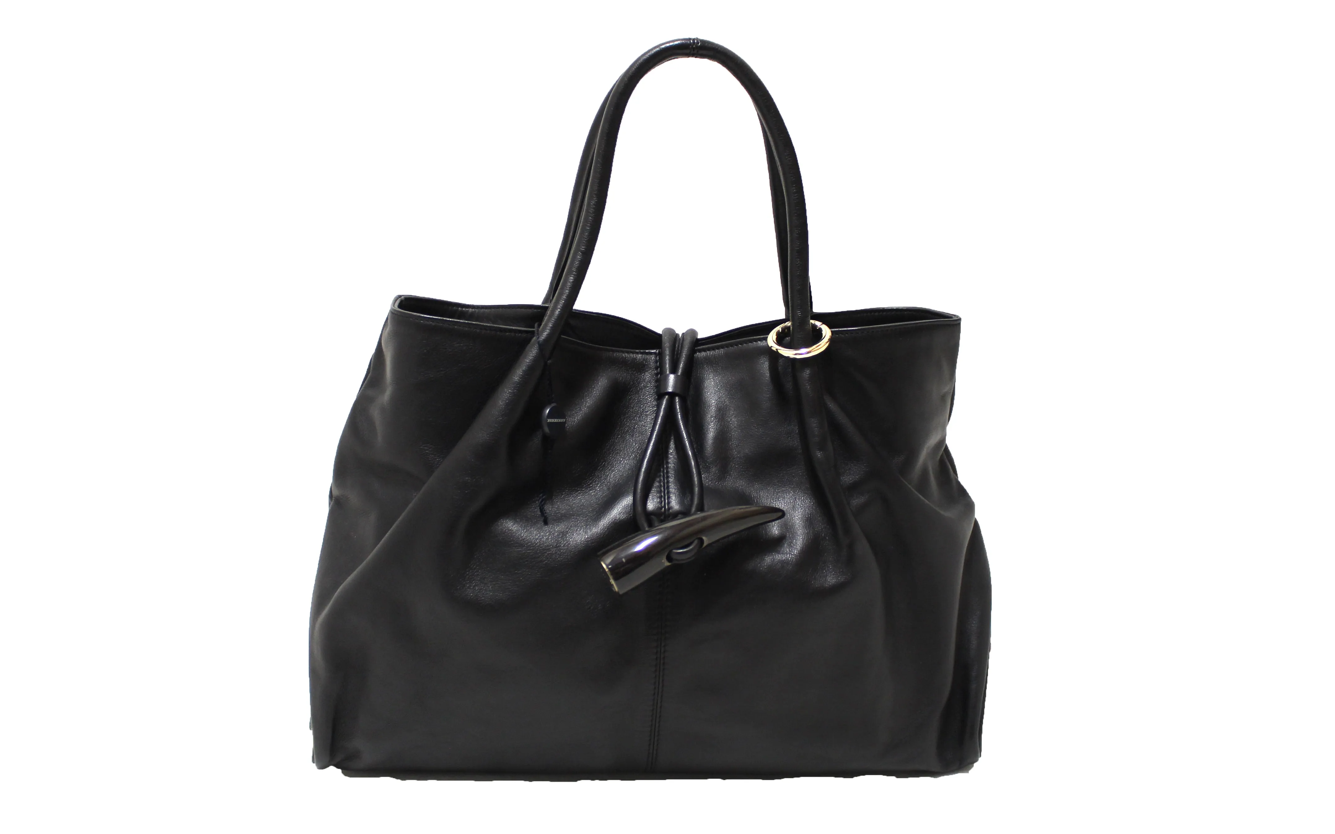 Authentic Burberry Black Haymarket Leather Horn Toggle Tote