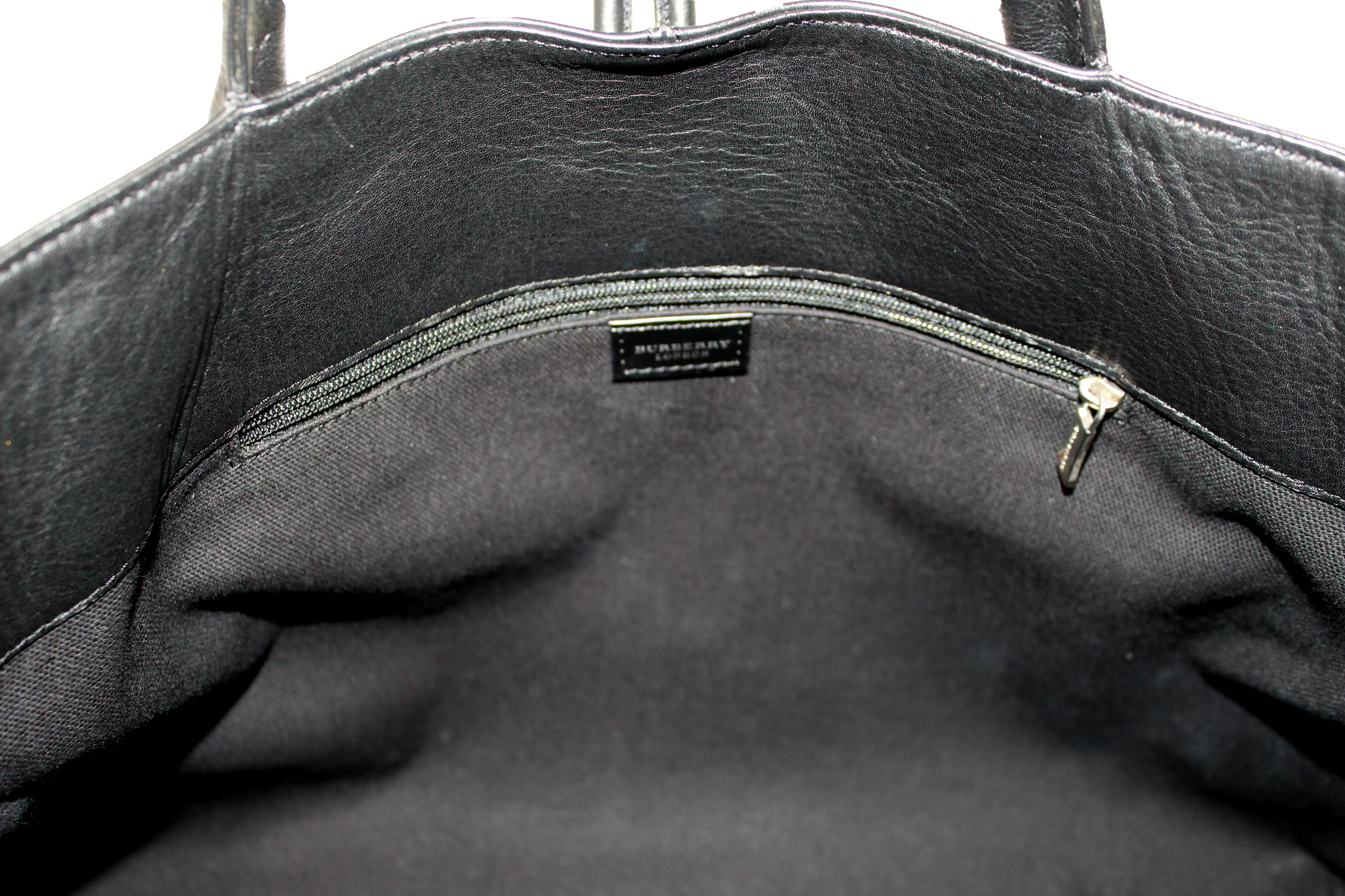 Authentic Burberry Black Haymarket Leather Horn Toggle Tote