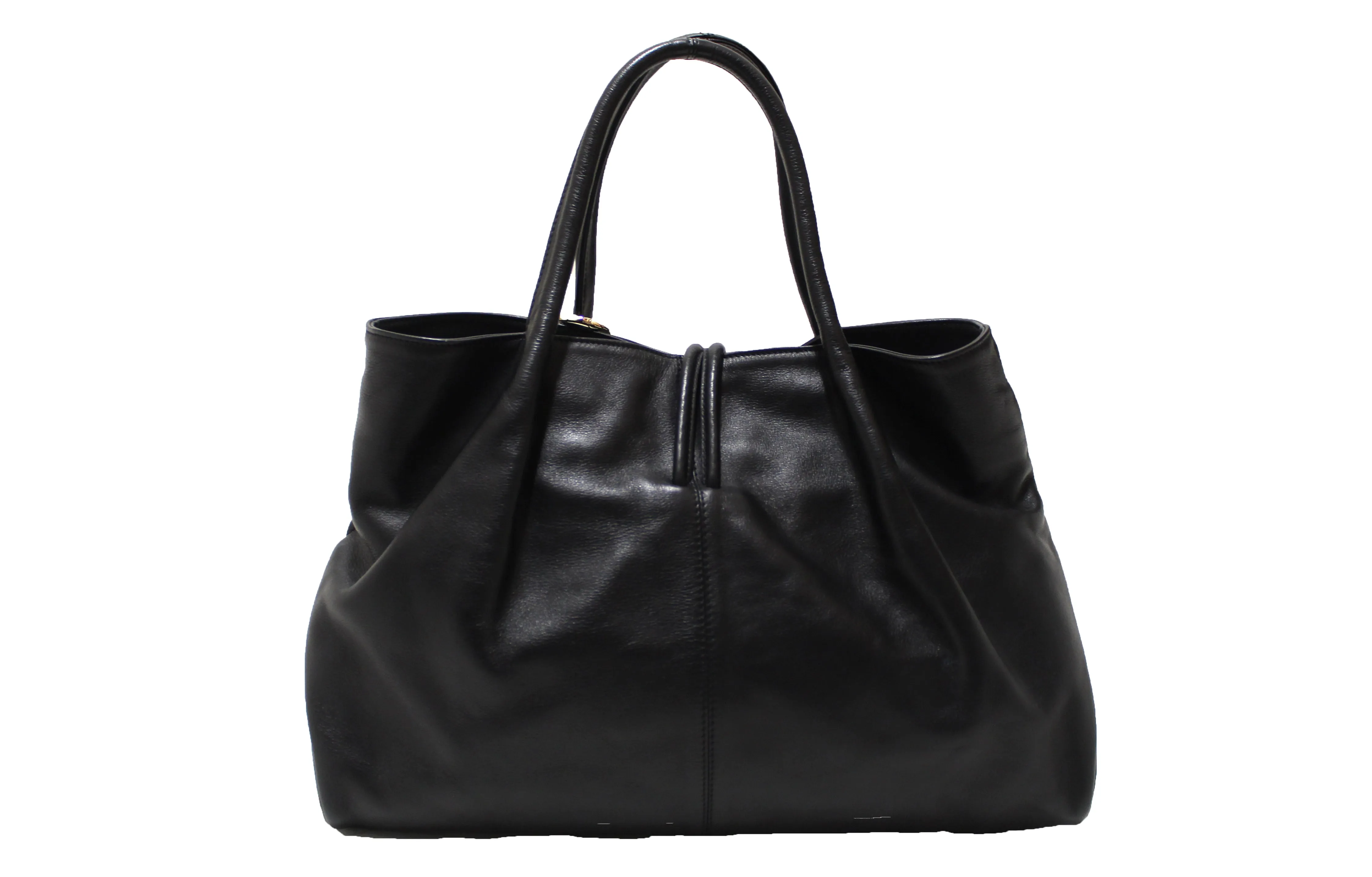 Authentic Burberry Black Haymarket Leather Horn Toggle Tote