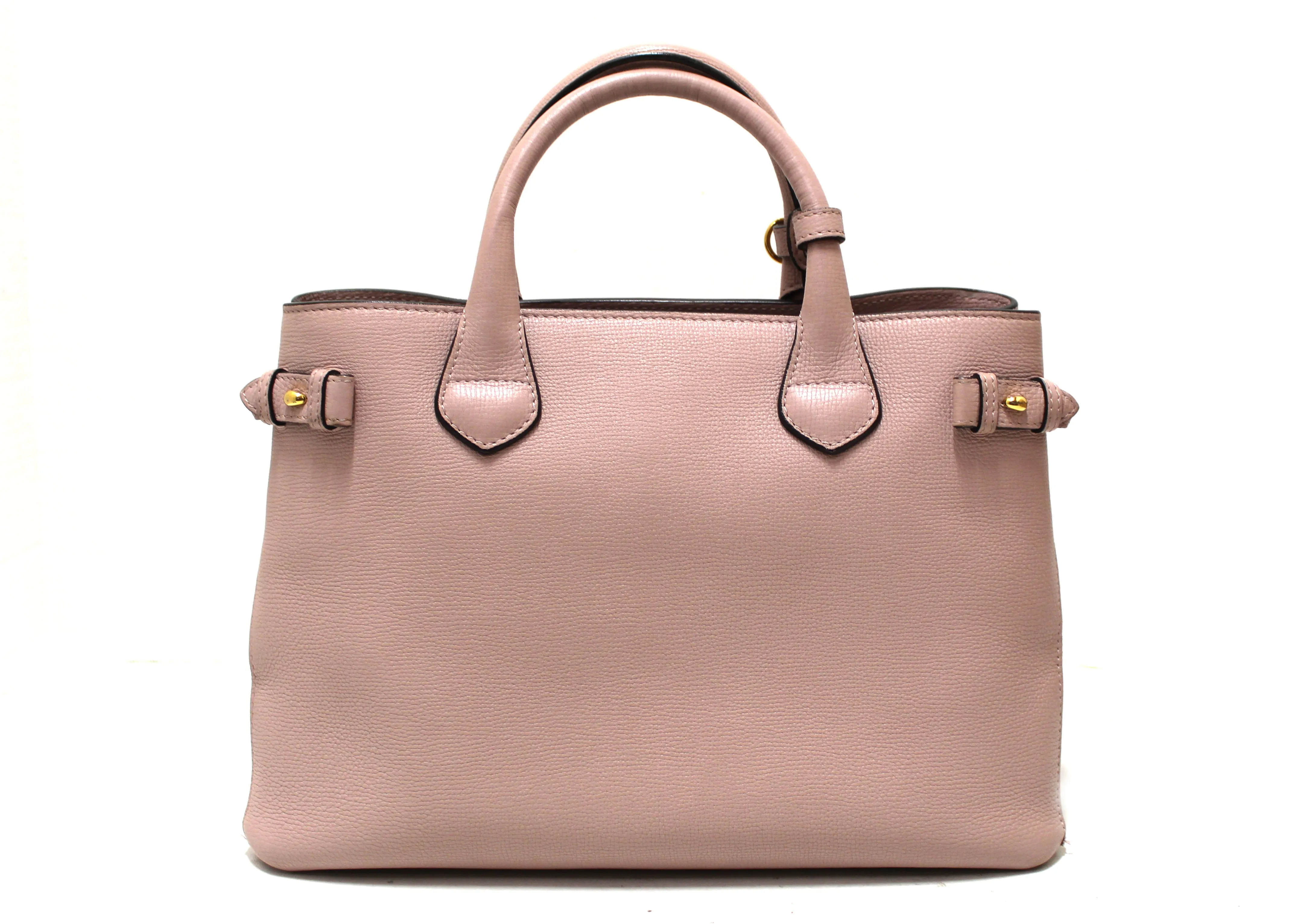 Authentic Burberry Powder Pink Leather and House Check Fabric Medium Banner Tote Bag