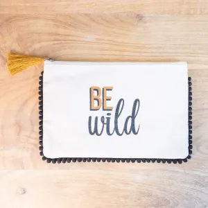 Be Wild Cosmetic Bag with Black Pom Pom Trim