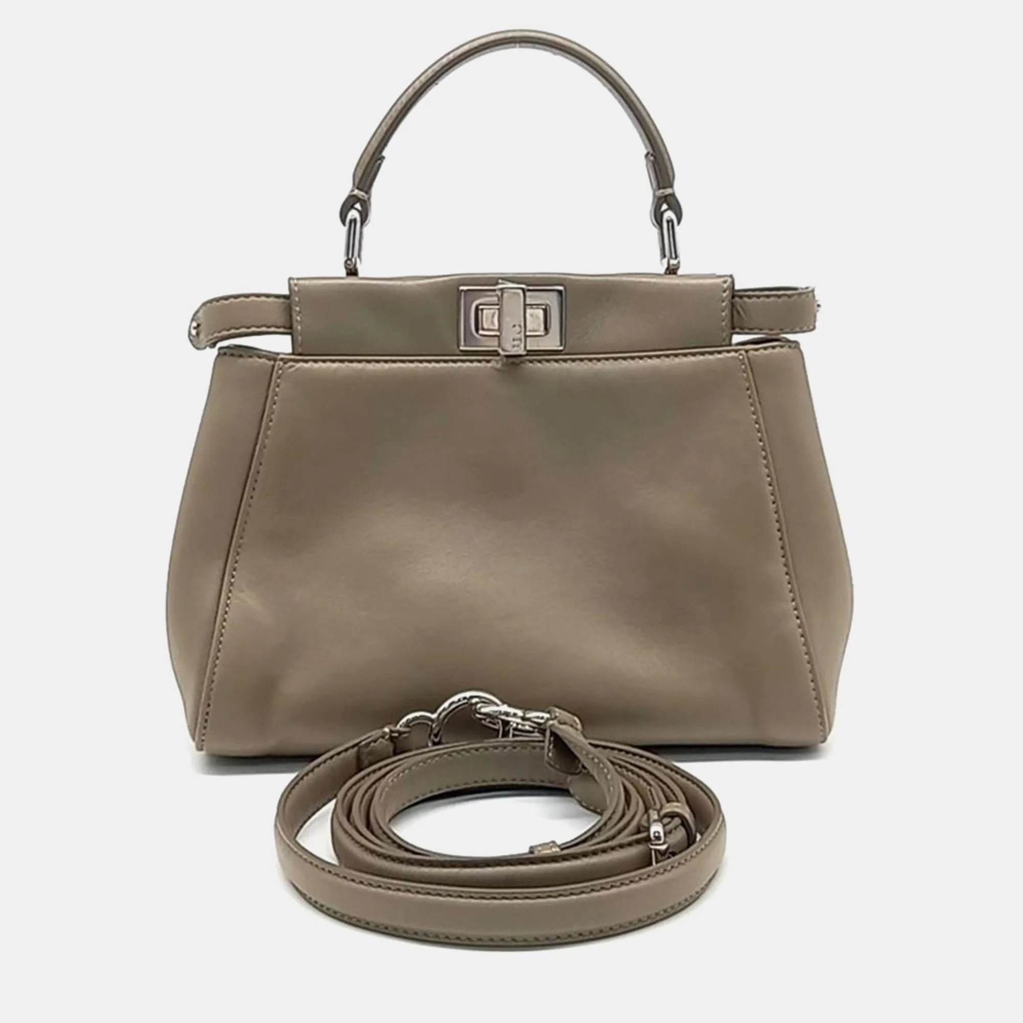 Beige Leather Peekaboo Mini Handbag
