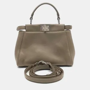 Beige Leather Peekaboo Mini Handbag