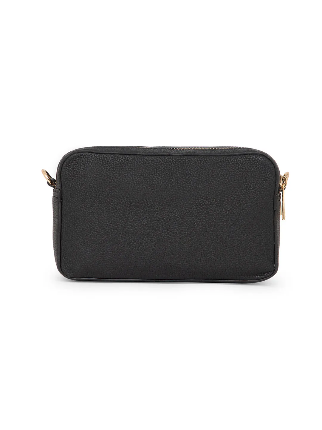 Berrylush Women Solid Black Synthetic Leather Detachable Strap Embellished Regular Sling Bag