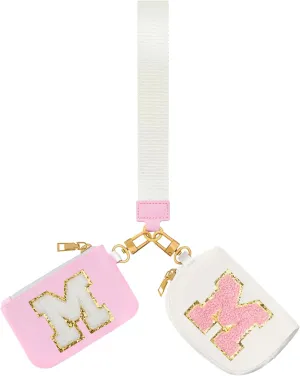 Birthday Gifts for Girls, Teen Girl Gifts Trendy Stuff,Initial Wristlet Wallets for Women, dual Pouch Wristlet Cute Stuff for Girls Women Teen Gift mini coin purse (M, Pink Beige)
