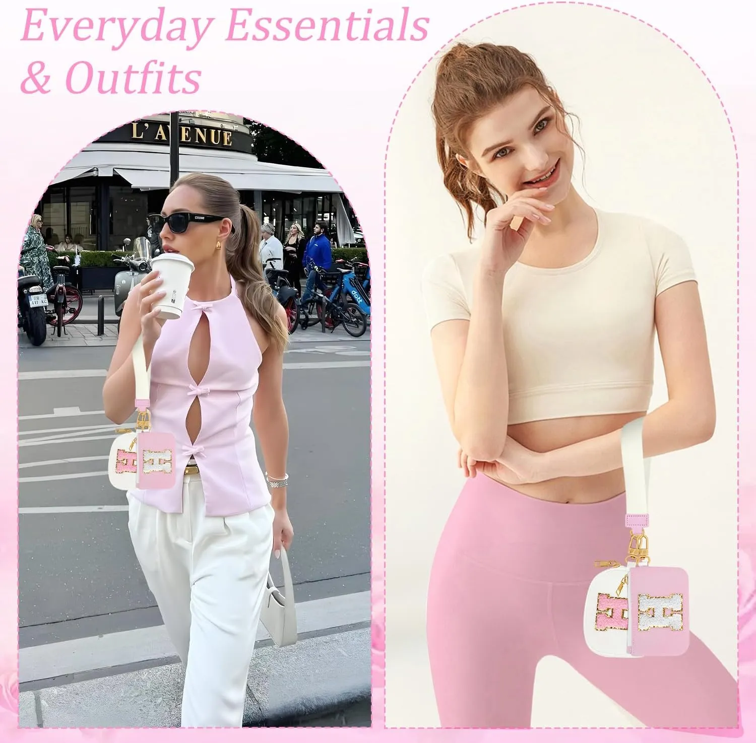 Birthday Gifts for Girls, Teen Girl Gifts Trendy Stuff,Initial Wristlet Wallets for Women, dual Pouch Wristlet Cute Stuff for Girls Women Teen Gift mini coin purse (M, Pink Beige)