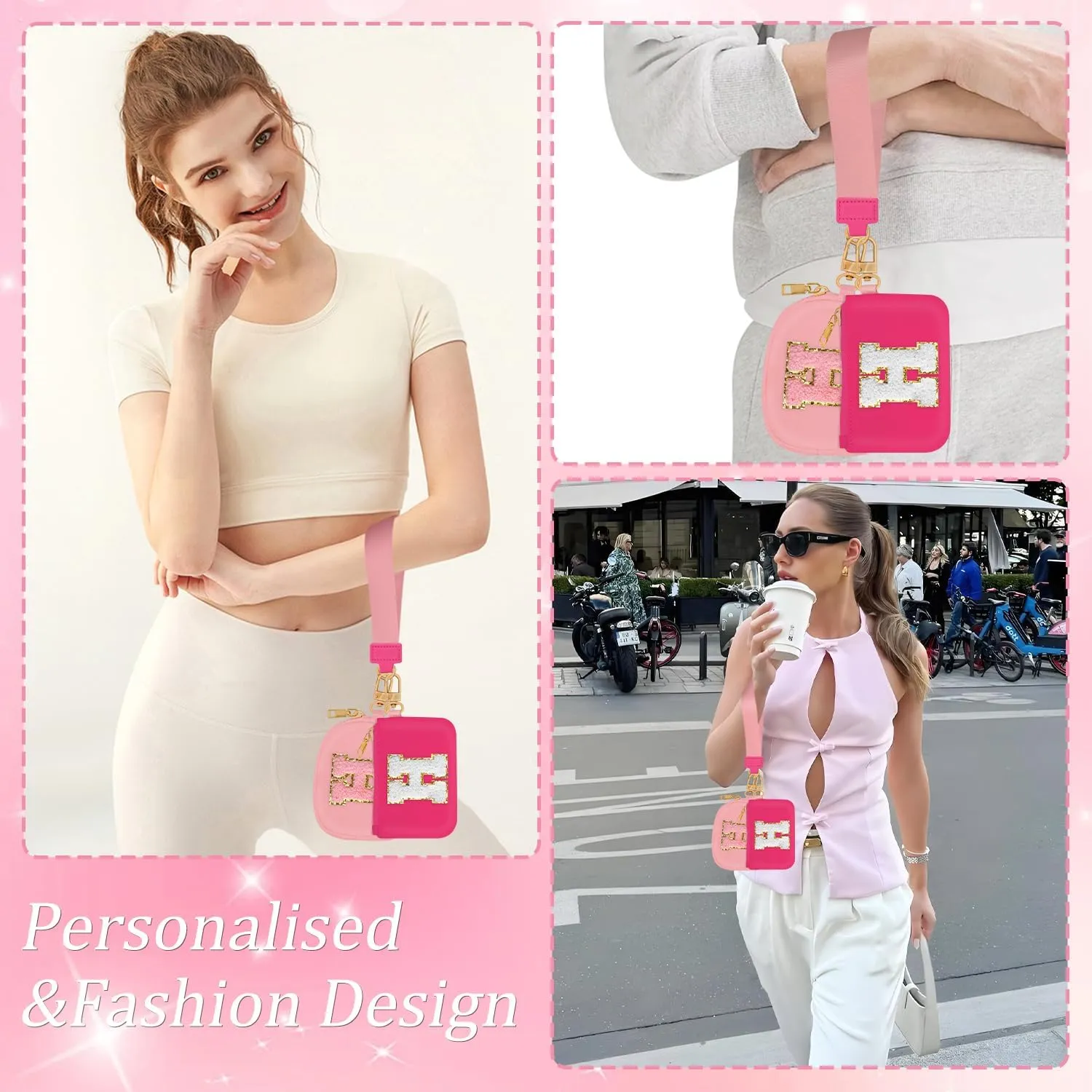Birthday Gifts for Girls, Teen Girl Gifts Trendy Stuff,Initial Wristlet Wallets for Women, dual Pouch Wristlet Cute Stuff for Girls Women Teen Gift mini coin purse (M, Rose Pink)