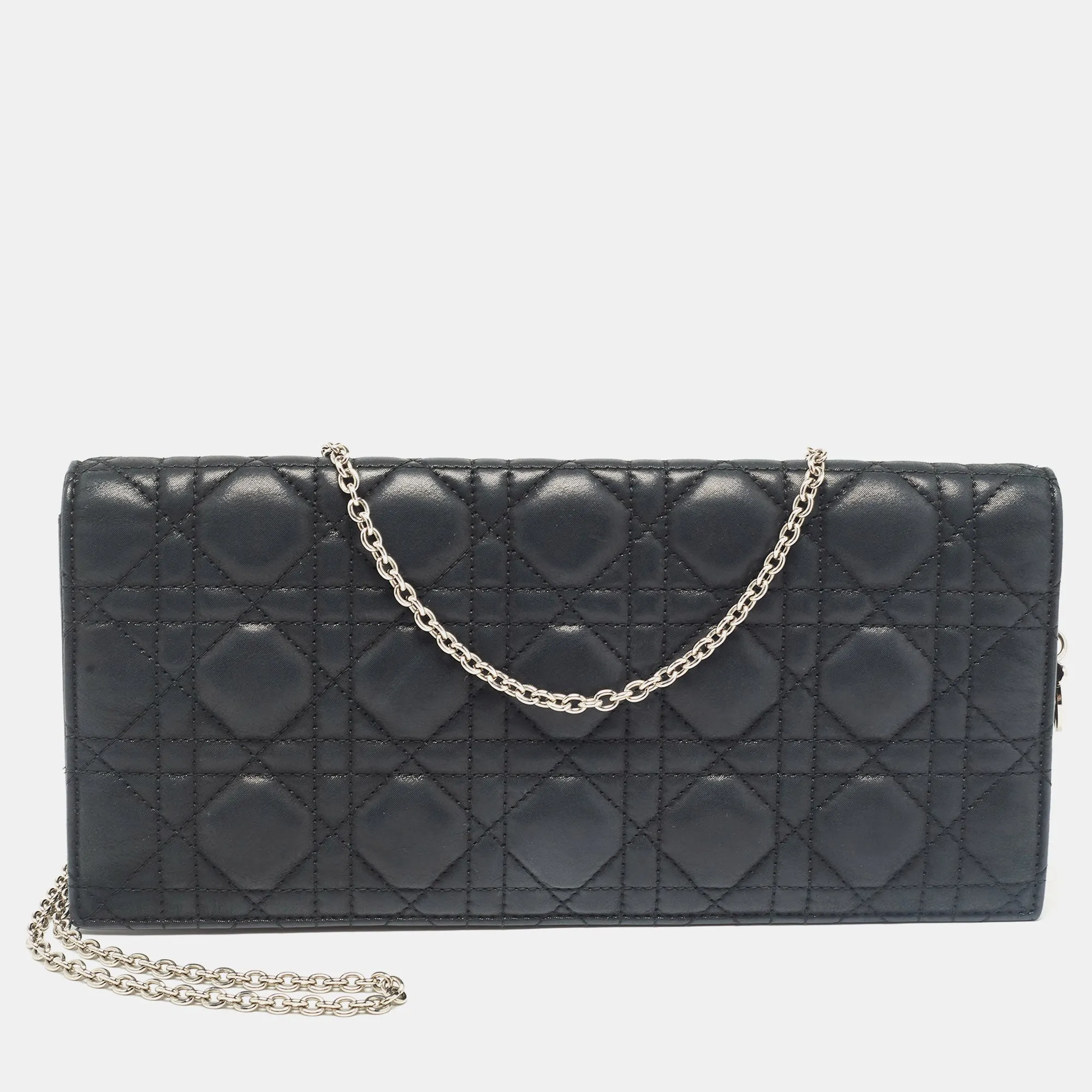 Black Cannage Shimmer Leather Lady Chain Clutch