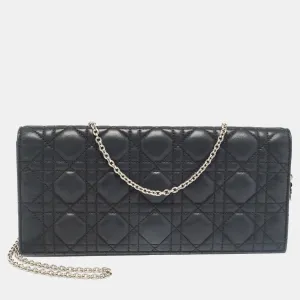 Black Cannage Shimmer Leather Lady Chain Clutch