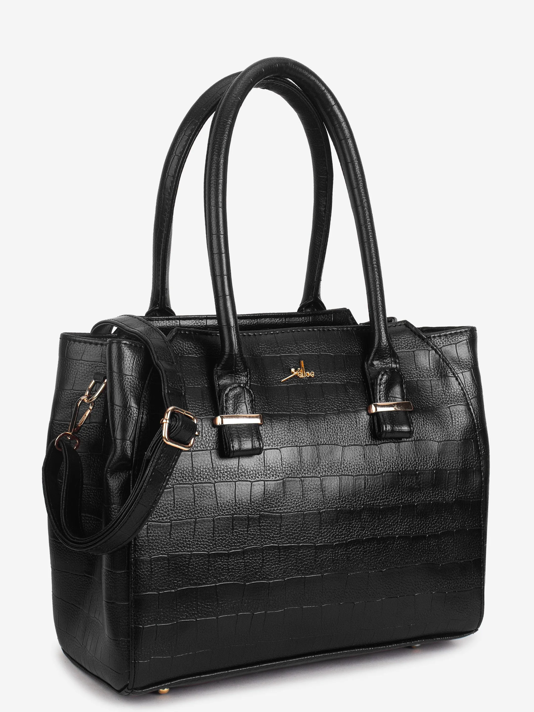 Black PU Leather Solid Handbag for Women
