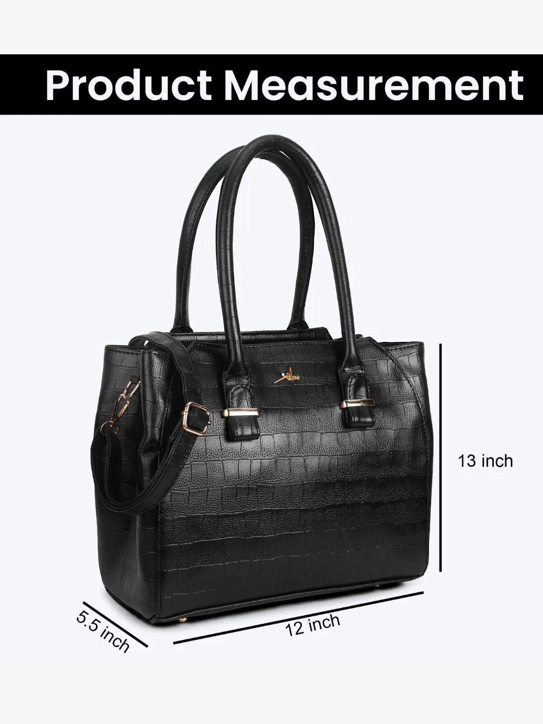 Black PU Leather Solid Handbag for Women