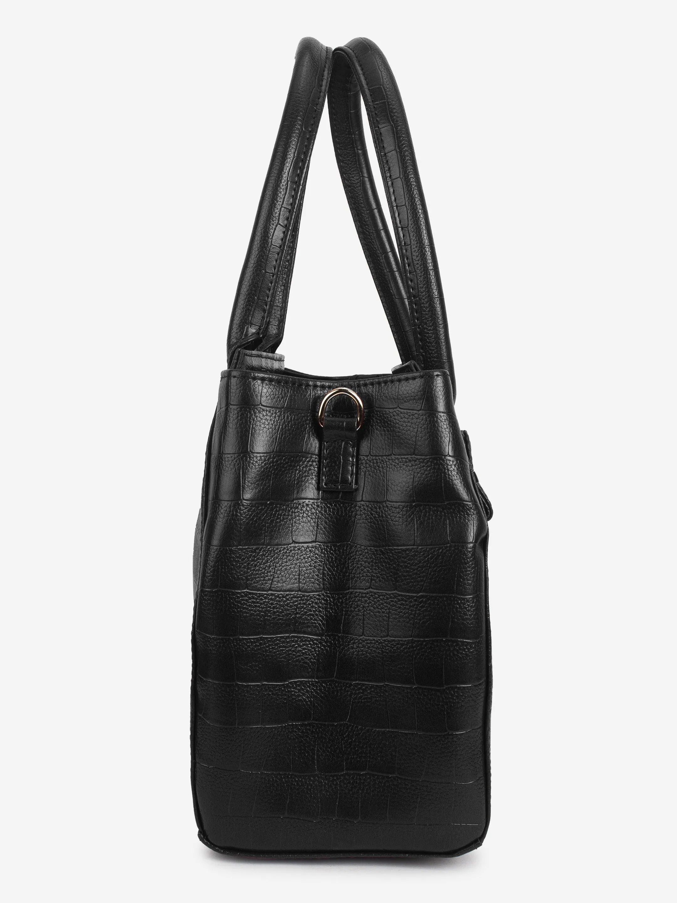 Black PU Leather Solid Handbag for Women