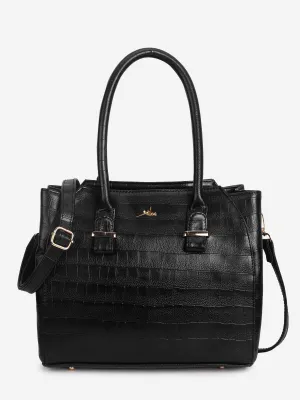 Black PU Leather Solid Handbag for Women