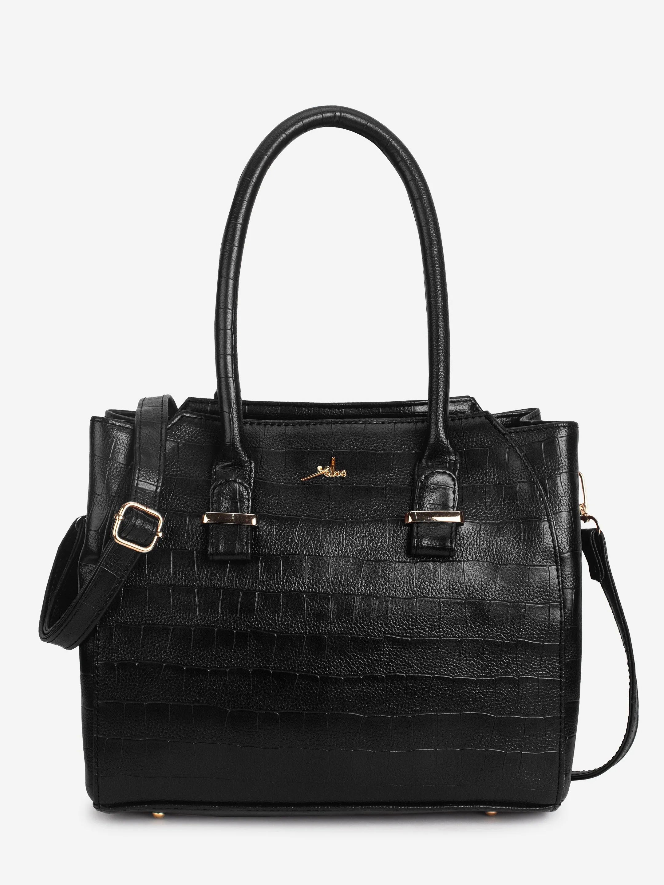 Black PU Leather Solid Handbag for Women