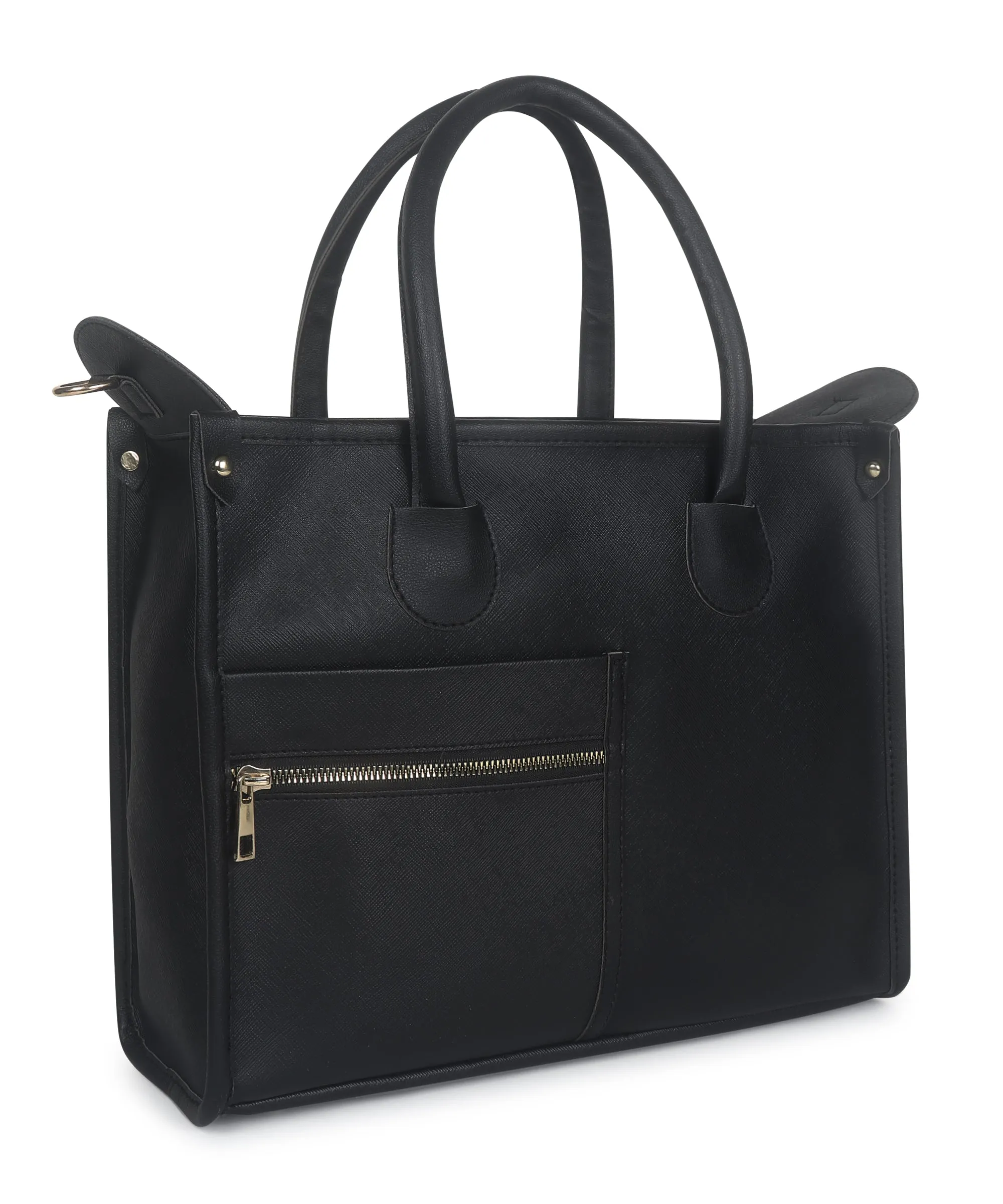 Black Saffiano Synthetic Leather Handbag For Women
