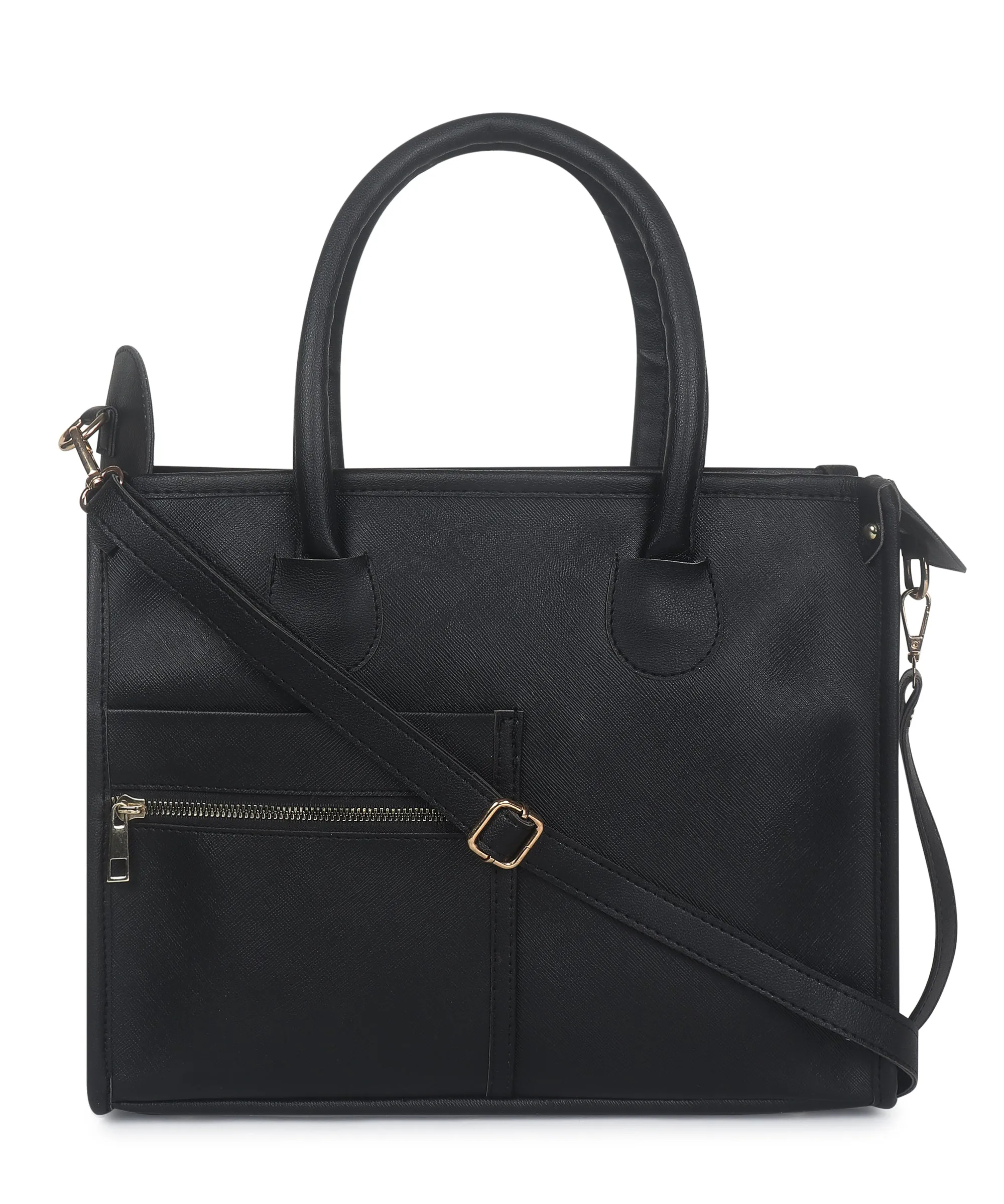 Black Saffiano Synthetic Leather Handbag For Women