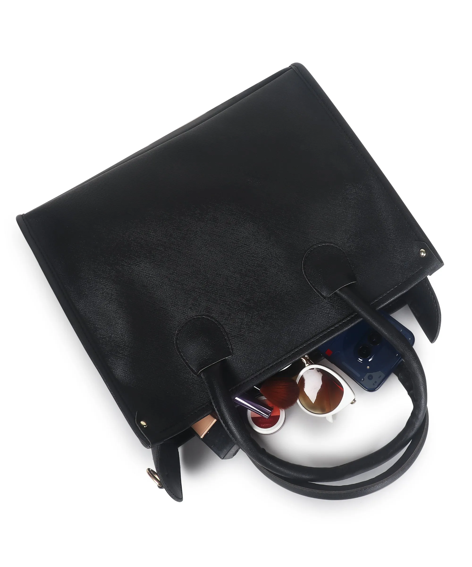 Black Saffiano Synthetic Leather Handbag For Women