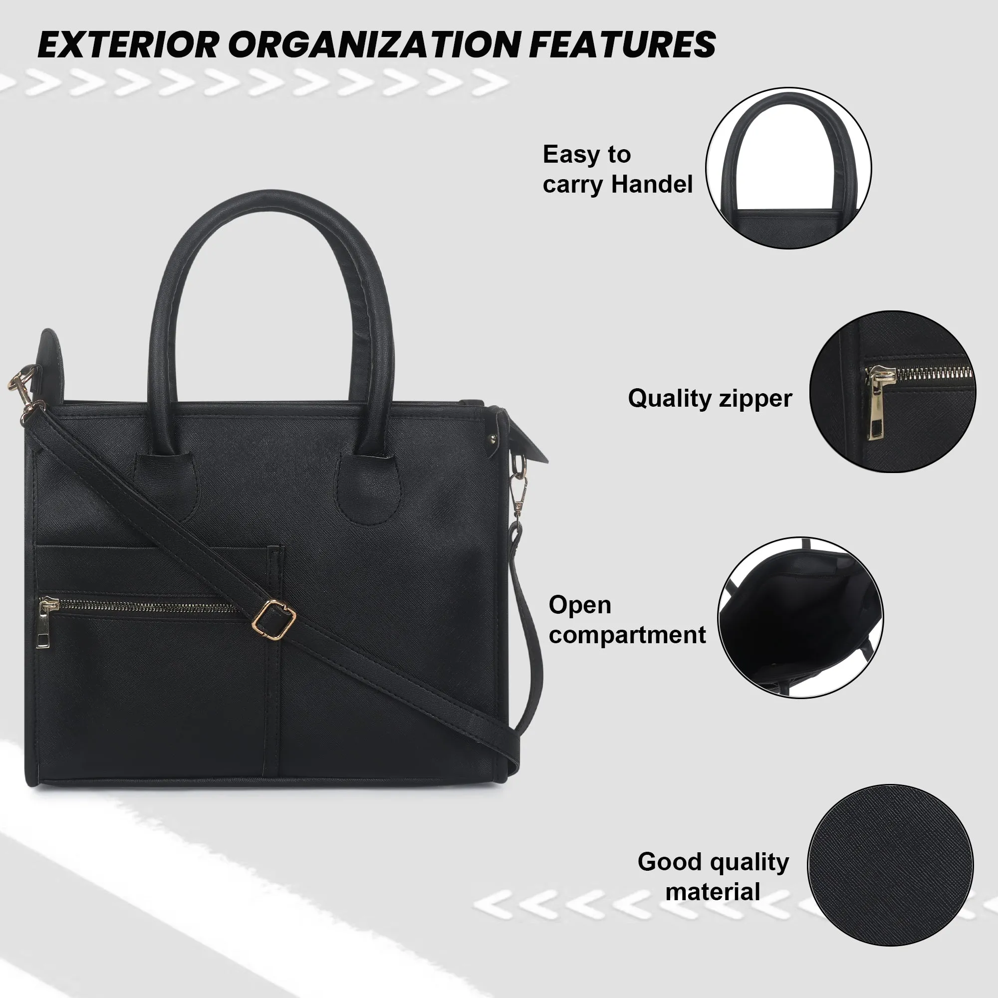 Black Saffiano Synthetic Leather Handbag For Women