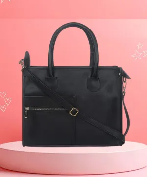 Black Saffiano Synthetic Leather Handbag For Women