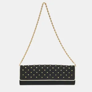 Black Suede Studded Long Chain Clutch