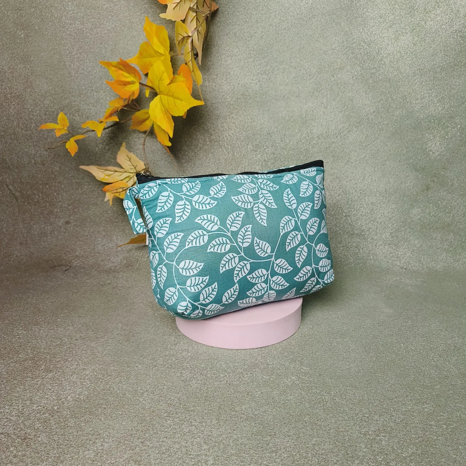 Boat purse Green Colour with White leaf Design.