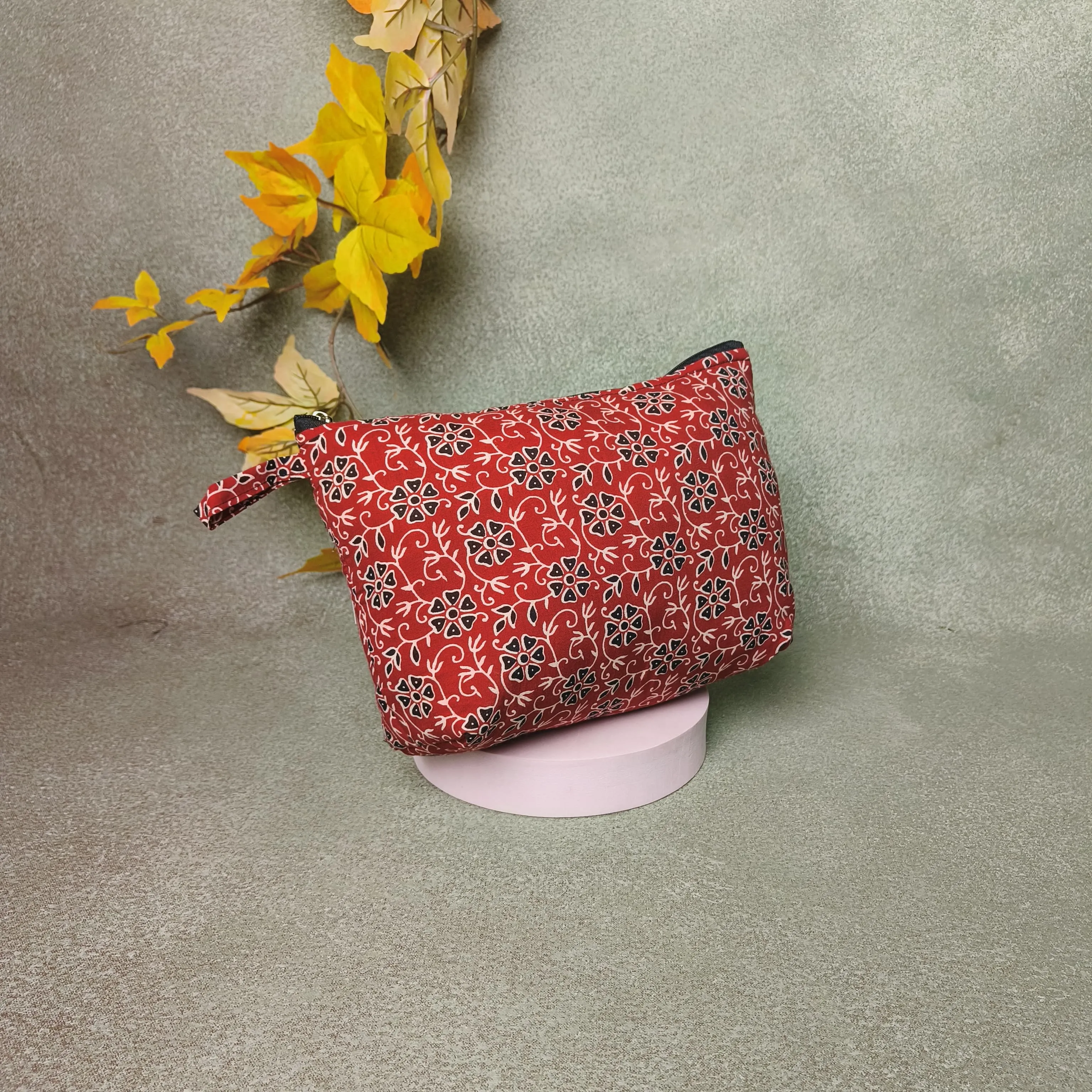 Boat purse red Color With Black Flower Design