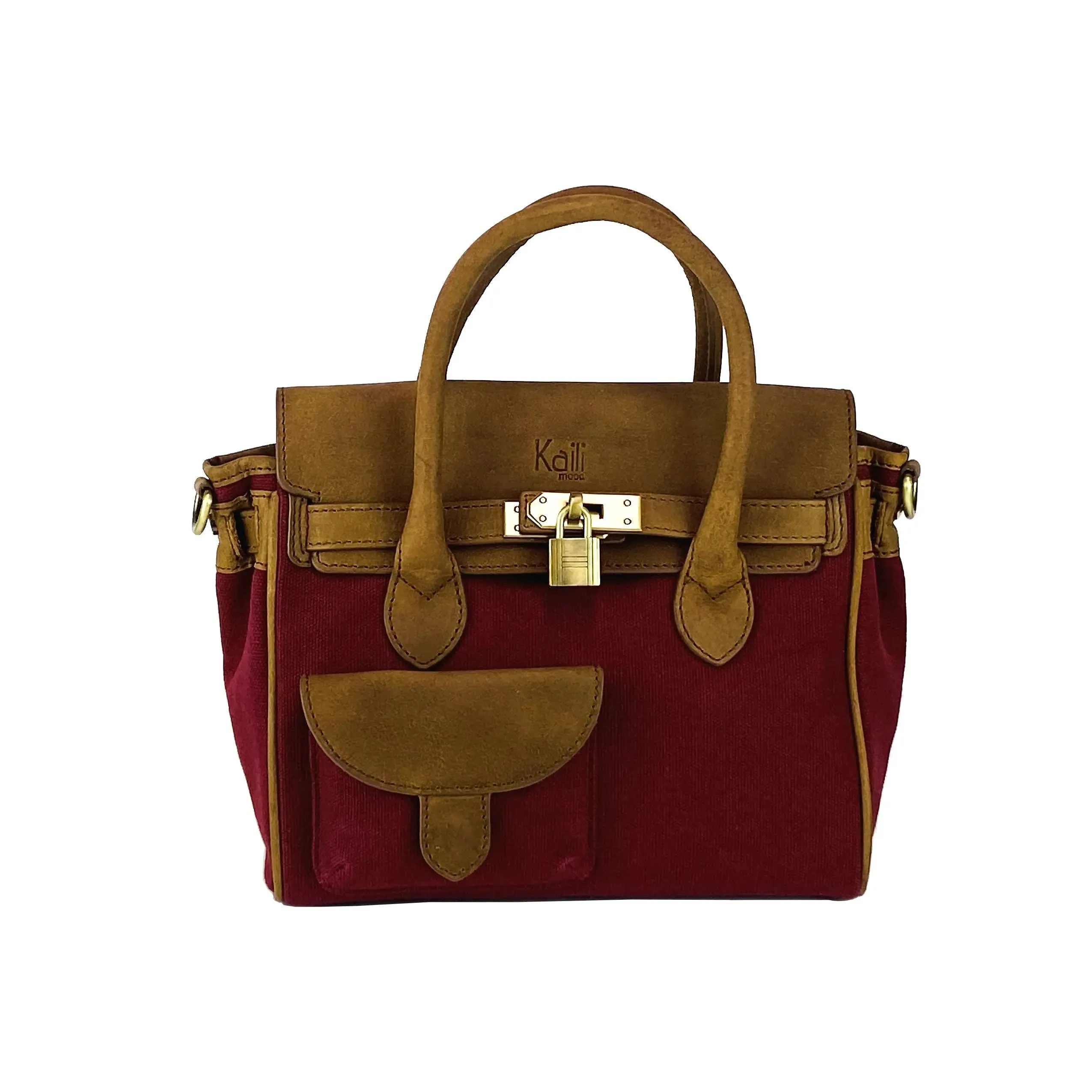 Bordeaux Chic: Italian Canvas and Leather Mini Handbag