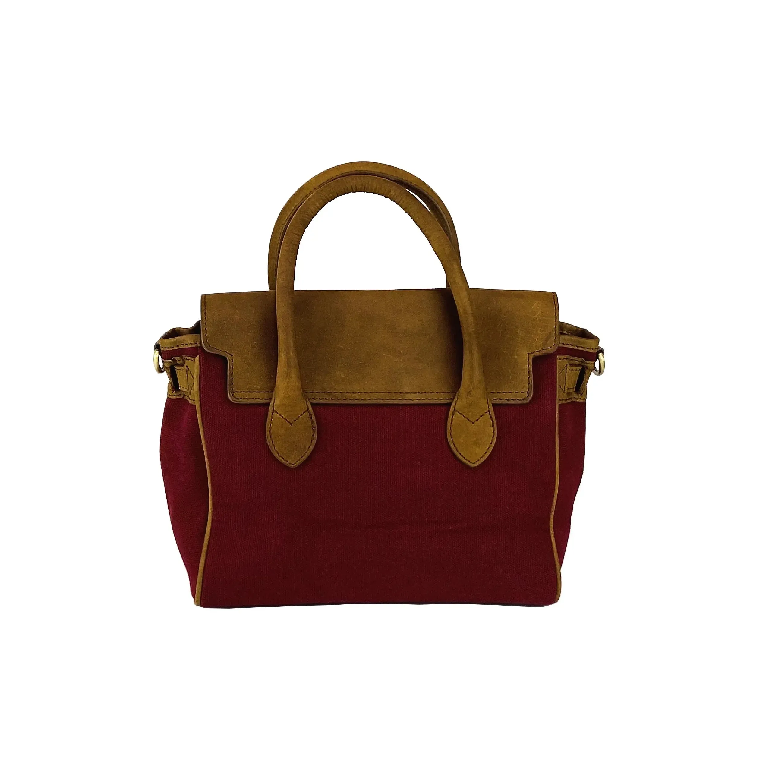 Bordeaux Chic: Italian Canvas and Leather Mini Handbag
