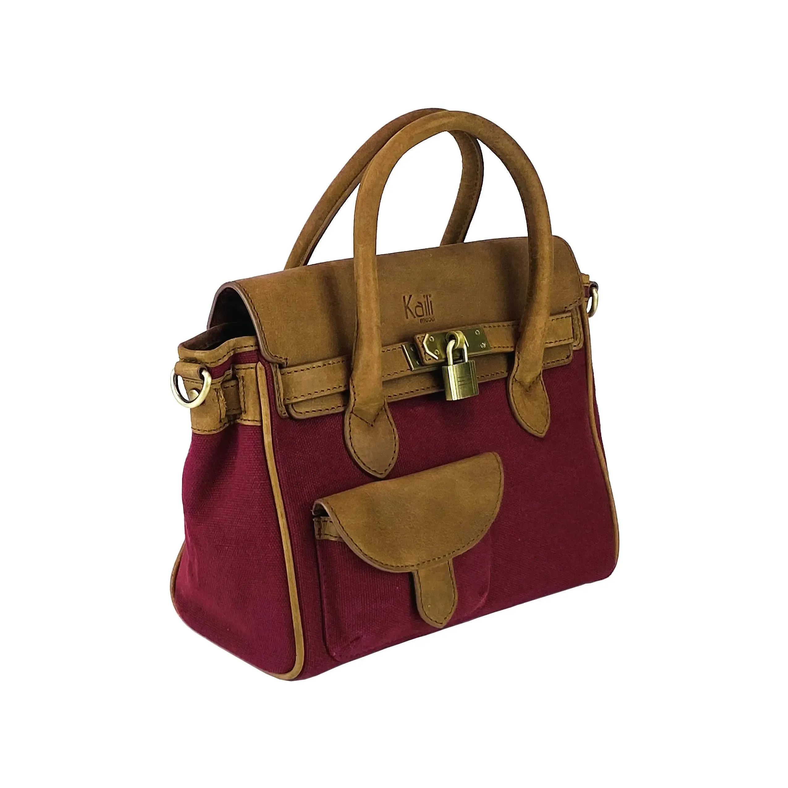 Bordeaux Chic: Italian Canvas and Leather Mini Handbag